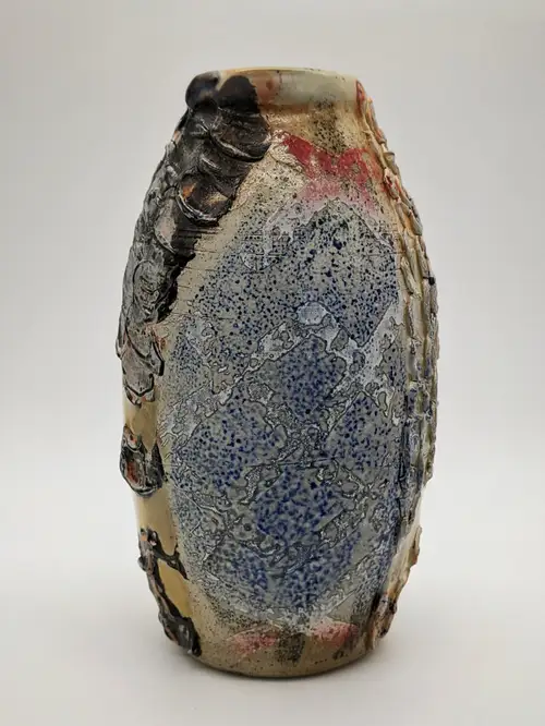 Handmade ceramic pottery: Amber Carved Bowl Angle