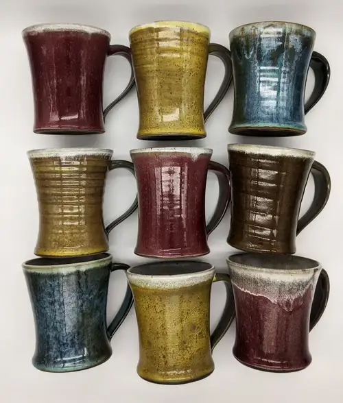 Handmade ceramic pottery: Array of Colorful Mugs