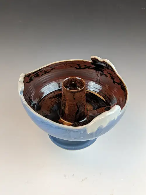 Handmade ceramic pottery: Blue Brown Yarn Bowl Interior