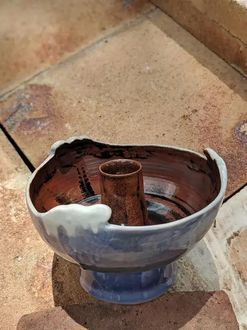 Handmade ceramic pottery: Blue Brown Yarn Bowl Overhead