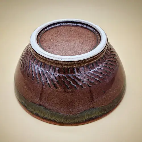 Handmade ceramic pottery: Brown Carved Feather Bowl