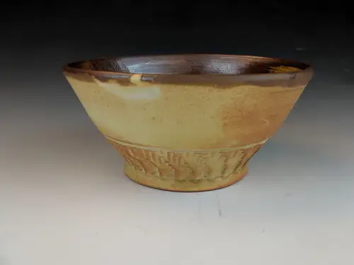 Handmade ceramic pottery: Carved Honey Amber Bowl