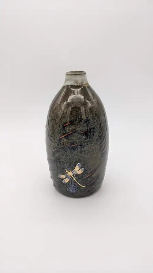 Handmade ceramic pottery: Gold Butterfly Bottle