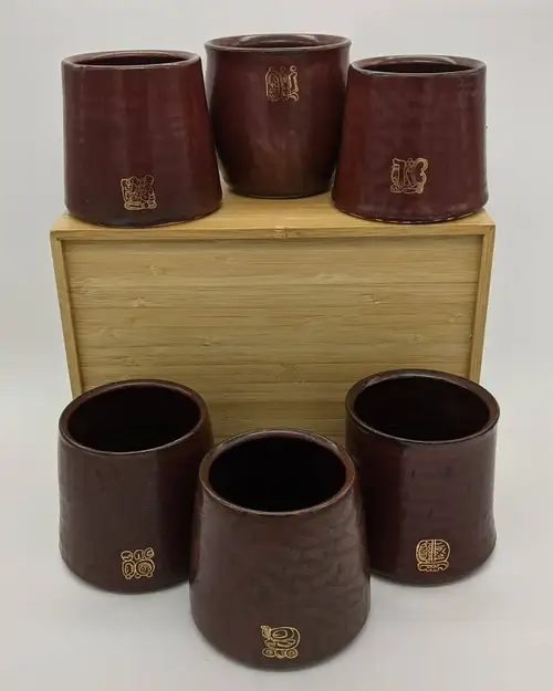 Handmade ceramic pottery: Gold Mayan Mug Set 2