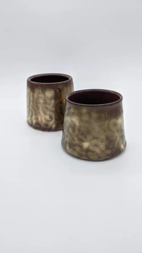 Handmade ceramic pottery: Gold Turing Pattern Sippers 2