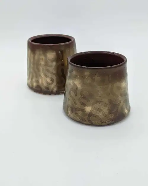 Handmade ceramic pottery: Gold Turing Pattern Sippers 3
