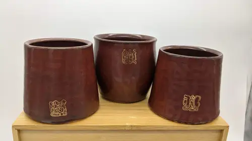 Handmade ceramic pottery: Mayan Gold Glyph Tumblers