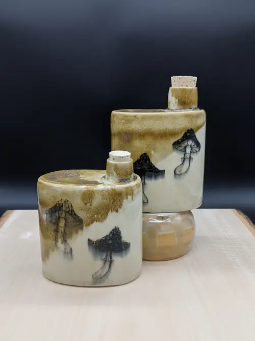 Handmade ceramic pottery: Mushroom Flasks Paired