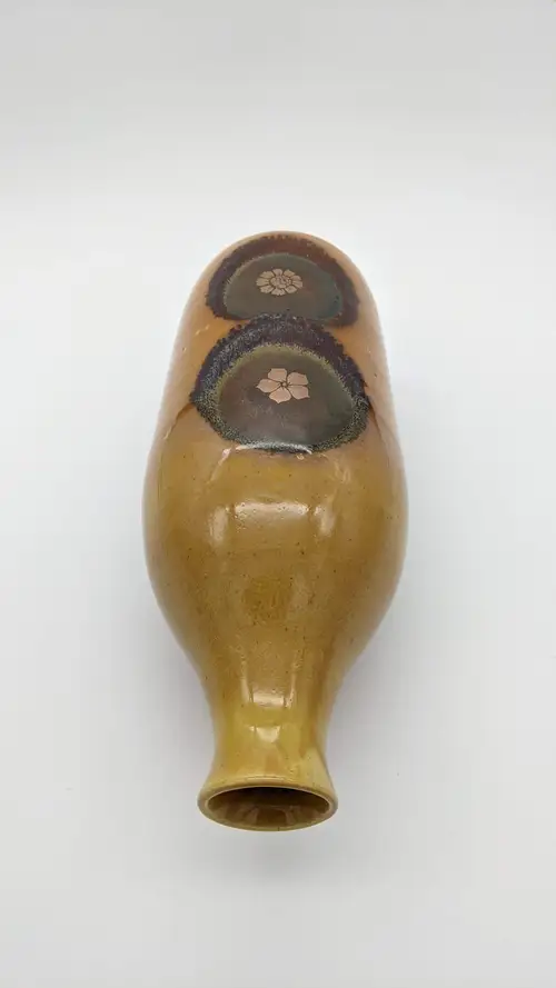 Handmade ceramic pottery: Orange Bottle with Gold Flowers