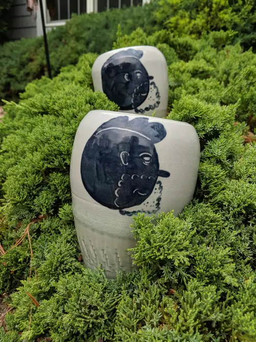 Handmade ceramic pottery: Self Portrait Vase in Greenery