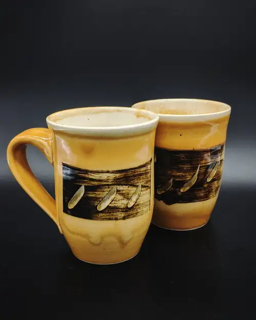 Handmade ceramic pottery: Three Carved Mugs
